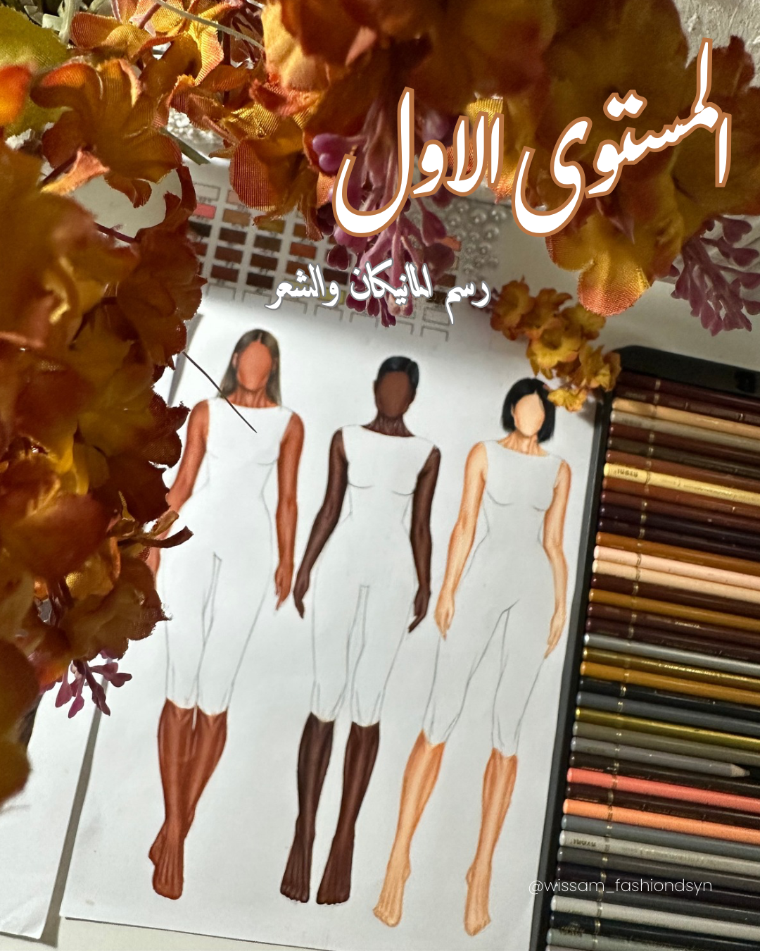 المستوى الاول :تعلم رسم المانيكان بمختلف الوضعيات وتلوينها ورسم الشعر.