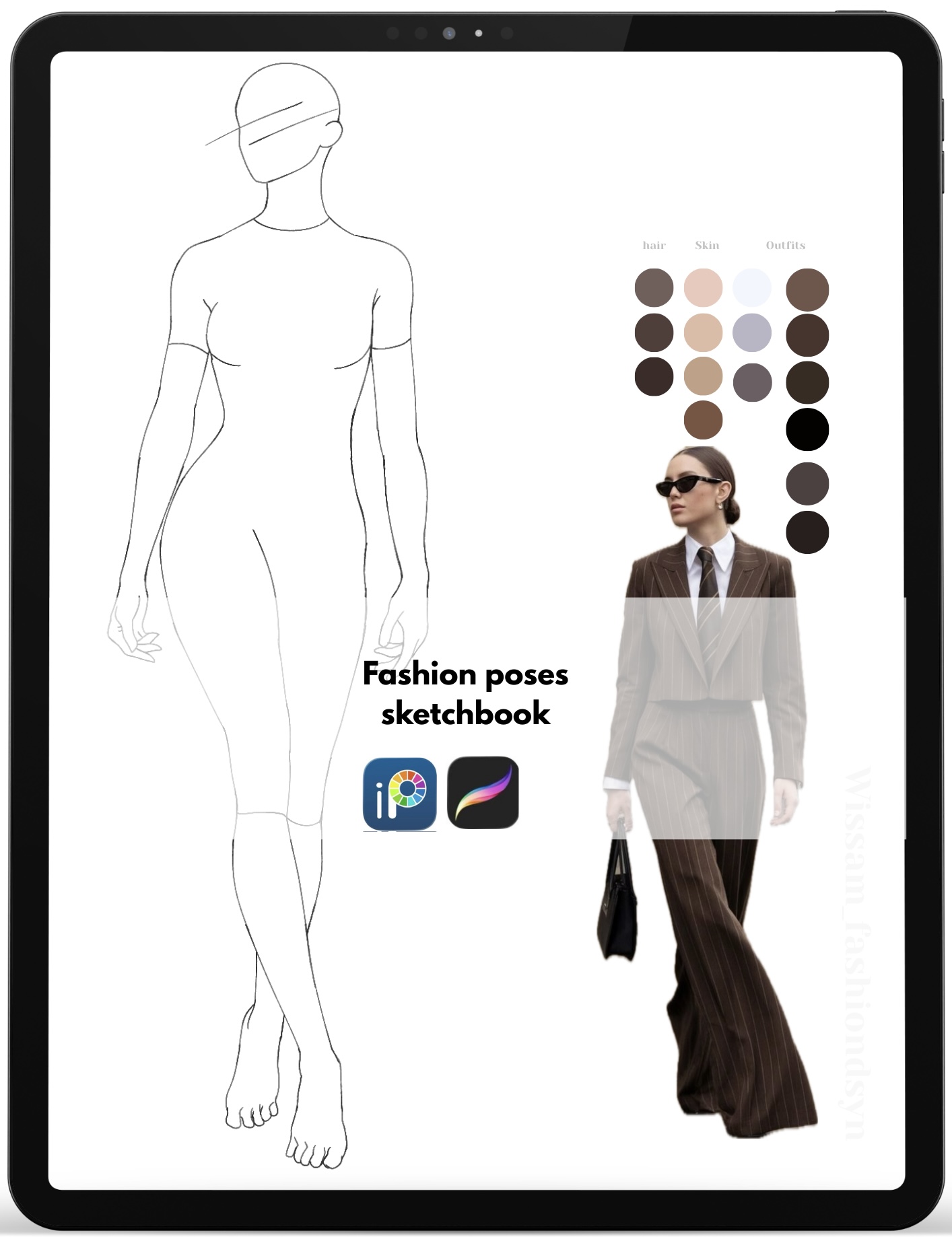 Digital Fashion Poses Sketchbook: 25 Mannequin Poses with Real Outfit Colors